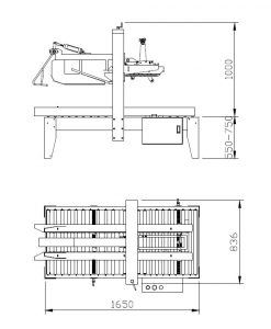 Dimensions de table de la fermeuse de caisse automatique avec rabatteur TOP TAPE