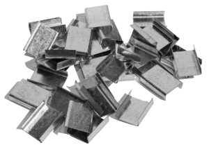 Chapes pour feuillard acier avec tendeuse et sertisseuse pneumatiques